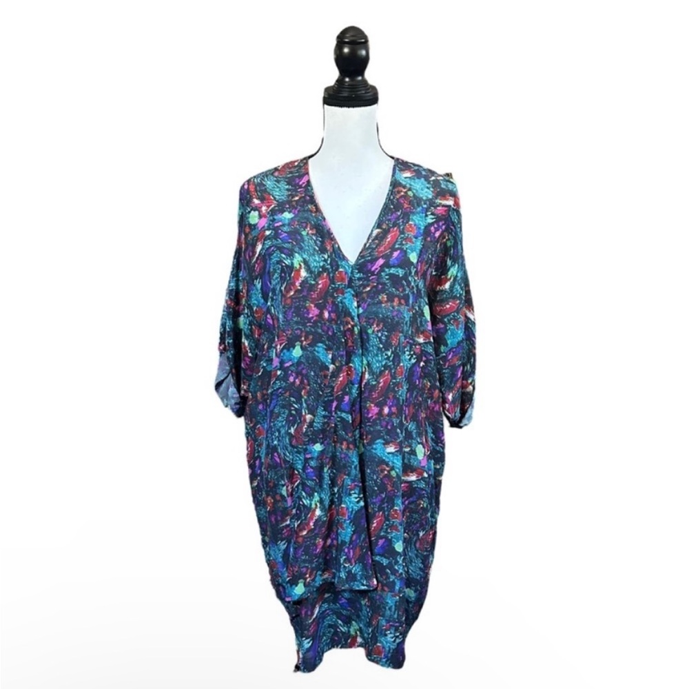 SALE LOVE Richard Chai Abstract Multicolor Print 100% Silk VNeck Dress Upcycle 4